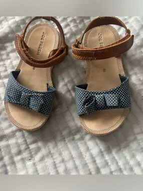 Joe Fresh Blue Polka Dot Bow Toddler Sandals with Brown Ankle Straps